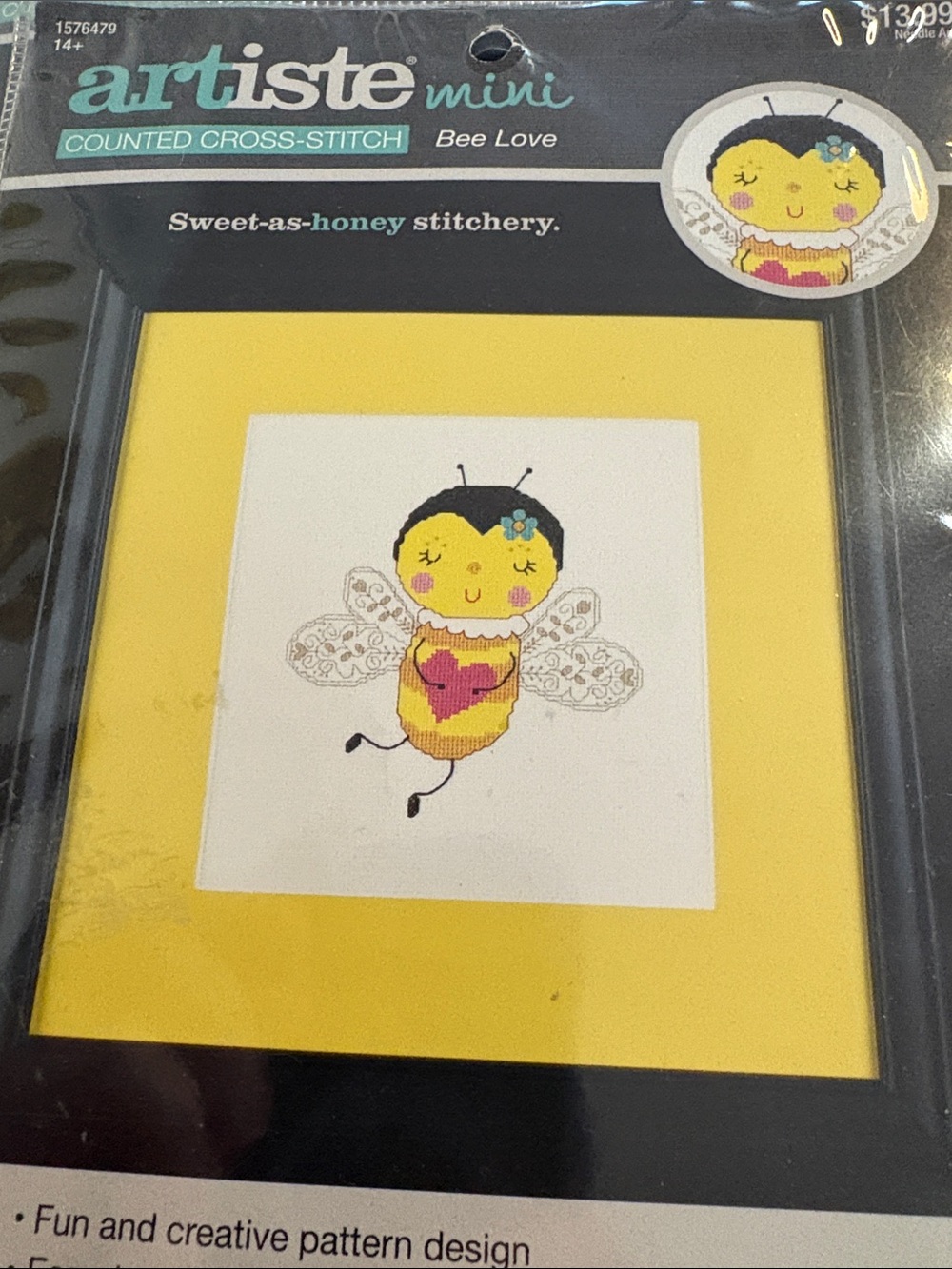 Artiste Mini Bee Love Counted Cross-Stitch - Yellow
